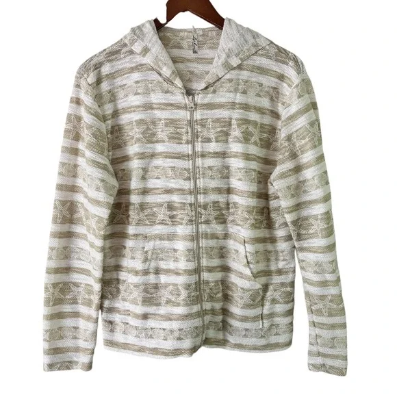 Lulu B Star Print Zip Up Hoodie Beach Cover Up Lightweight Jacket M - Picture 1 of 7